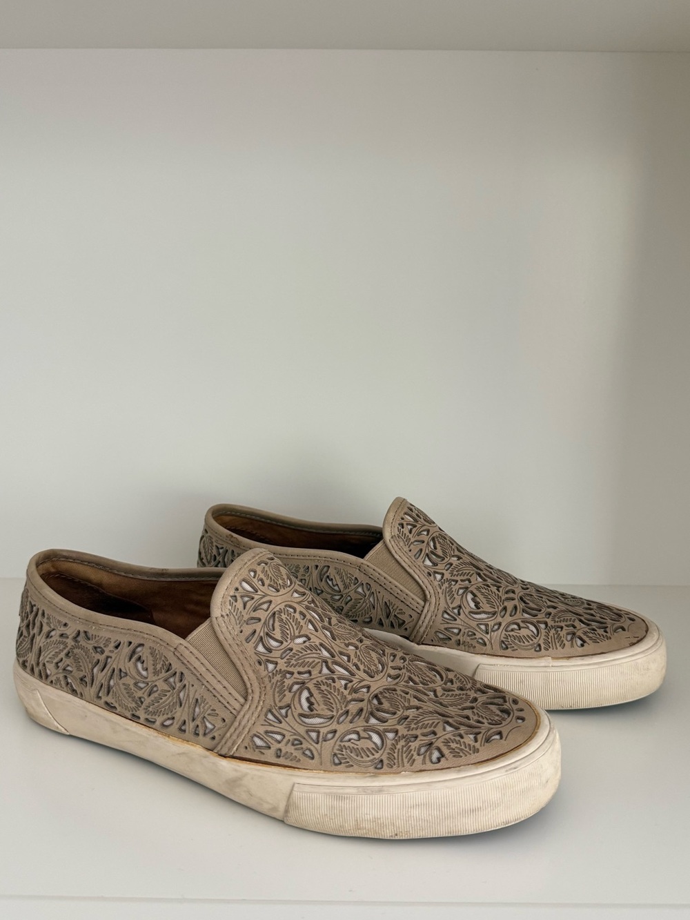 Aerin Taupe Laser-Cut Slip-On Loafers